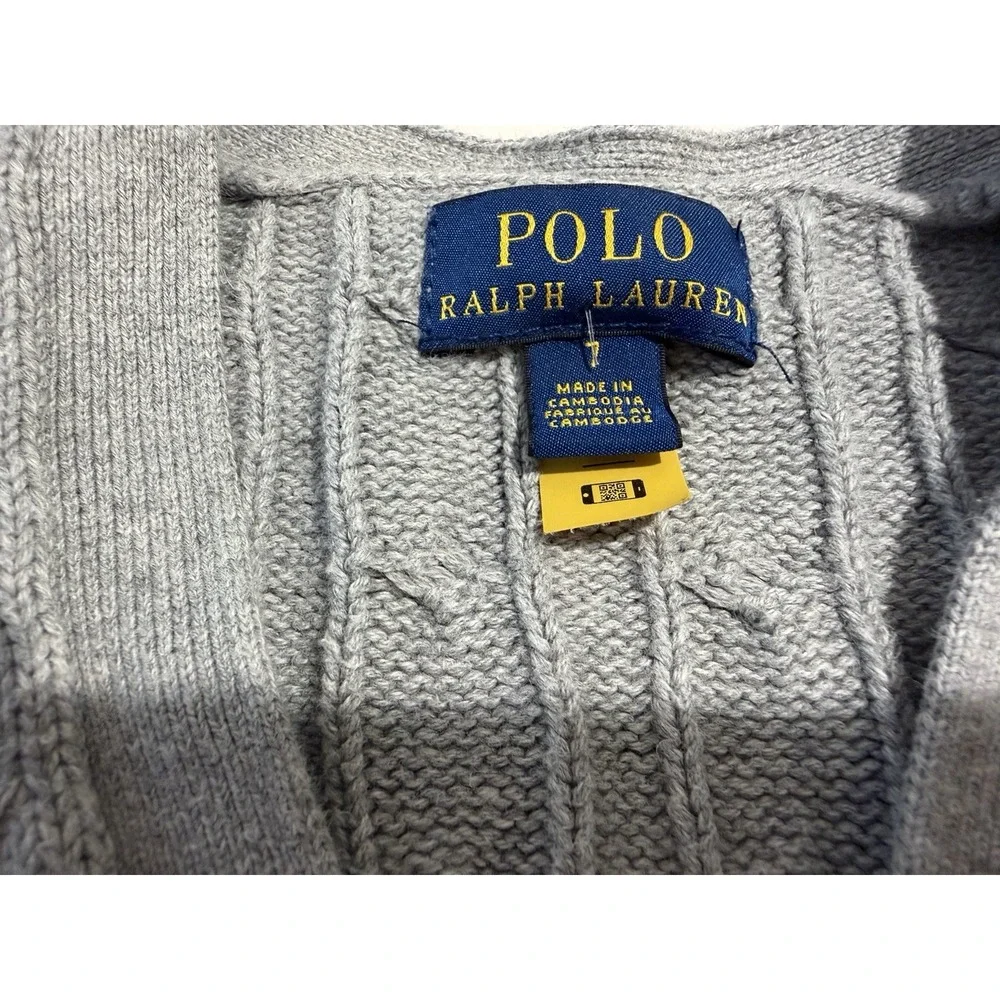 Polo Ralph Lauren Chunky Cable Knit Cardigan Girls Sz 7 Thick Timeless Preppy